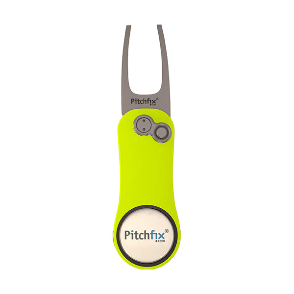 Fluorescent yellow Pitchfix Hybrid2.0 Divot Tool