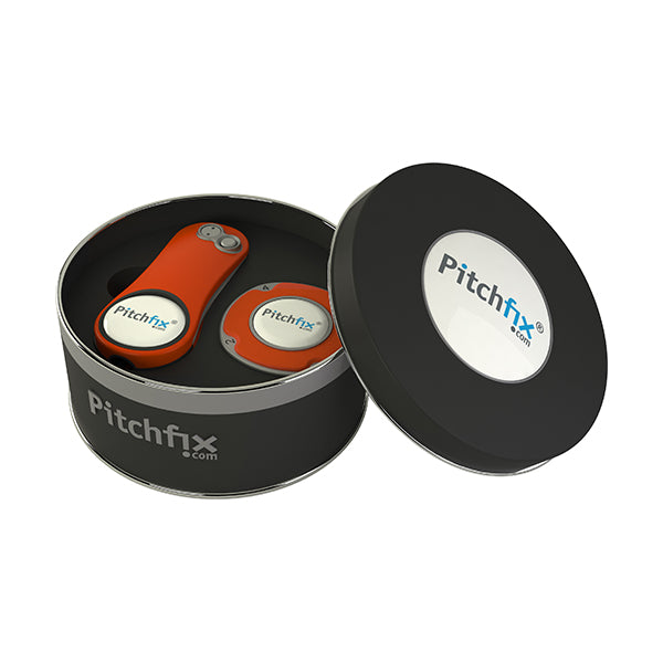 Round Golf Gift Tin with Hybrid2.0 repair tool and Multimarker chip