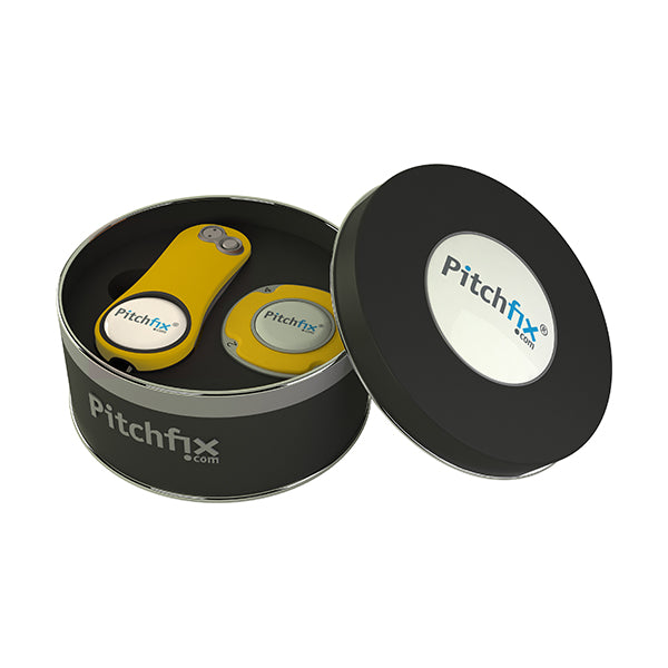 Round Golf Gift Tin with Hybrid2.0 repair tool and Multimarker chip