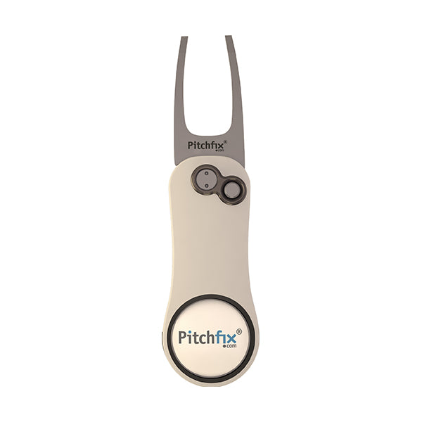 White with blue Pitchfix Hybrid2.0 Divot Tool