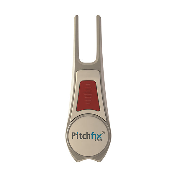 WHITE AND RED PITCHFIX DIVOT TOOL TOUR EDITION